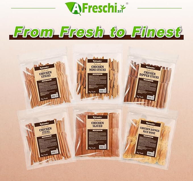A Freschi srl Chicken Dog Treats, All Natural, Healthy & Easily Digestible, Grain-Free Puppy Chews, Low-Fat, Human Grade Training & Rewards Dog Snacks, Chicken Sticks with Sweet Potato, 24 oz Pack