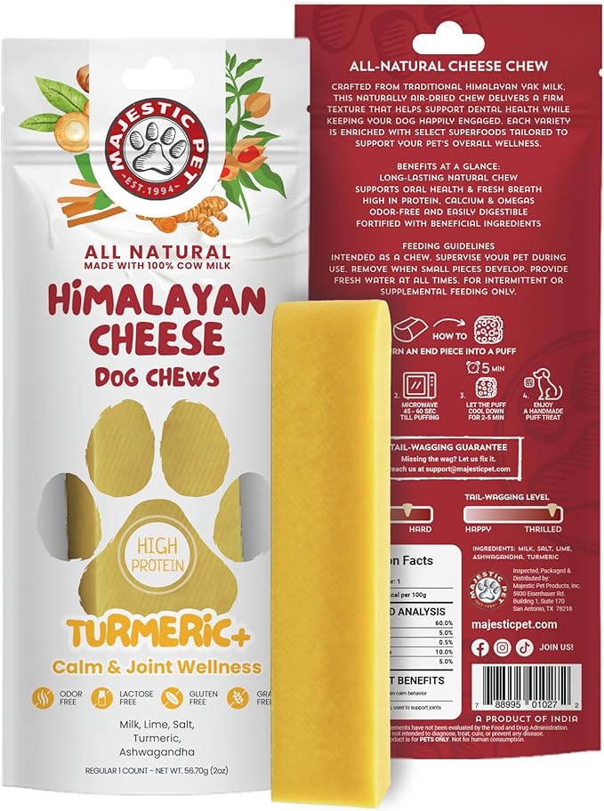 Majestic Pet Himalayan All-Natural Yak Style Cheese Dog Chews Made with 100% Cows Milk- Long Lasting Dental Chew for Dogs - Healthy Pet Treats (Calm & Joint Wellness, Regular, 1 Pack)