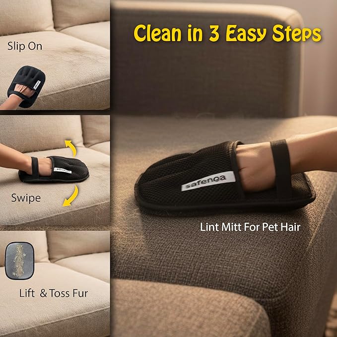 Pet Hair Removal Glove – Electrostatic Reusable Mitt, Effortless dog hair remover for Couch, Furniture, Clothes & Car Seats – Ambidextrous One-Glove – Cat Hair Remover Furniture Magic Brush Pet Hair