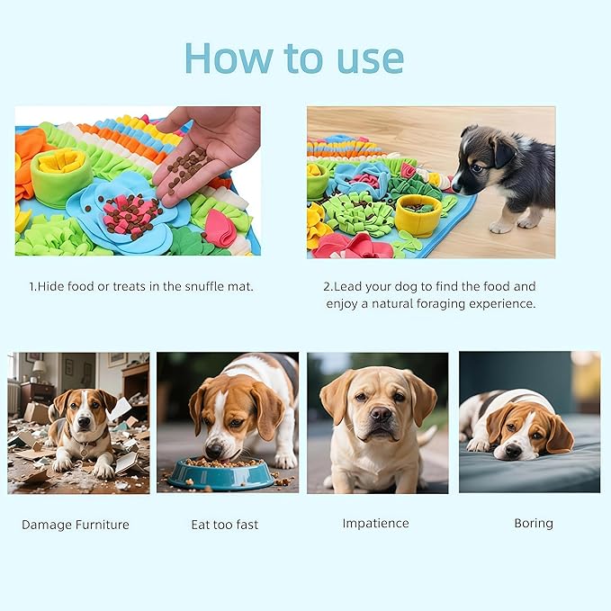 Snuffle Mat for Small Dogs Cats - Dog Snuffle Mat for Slow Feeder, Reduce Boredom, Fun Foraging Mats for Small Medium Dog, Cat, Rabbit, Puppy Sniff Mats for Dogs 15.4in Blue