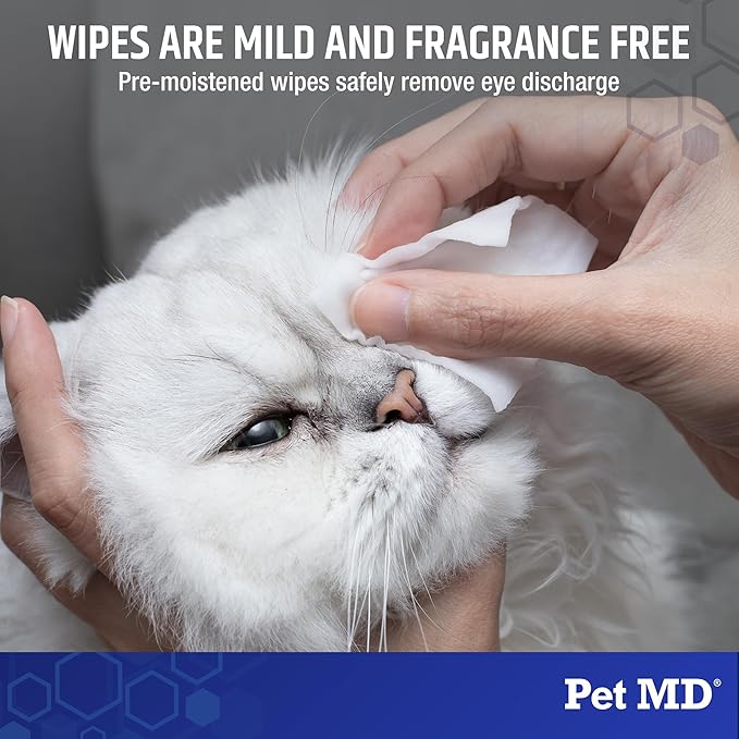 Pet MD Dog Tear Stain Remover Wipes - Cat and Dog Eye Wipes for Discharge and Crust - Pet Eye Wipes for Dogs - 60 ct