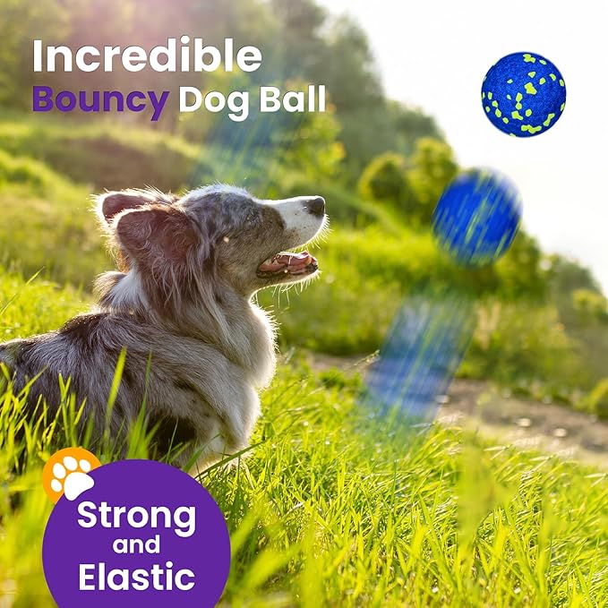 4 Pack Bouncy Dog Balls, 3'' Indestructible Dog Toys for Aggressive Chewers, Outdoor Jolly Tennis Balls for Dogs, Durable Interactive Floating Fetch Toy, Blue Orange
