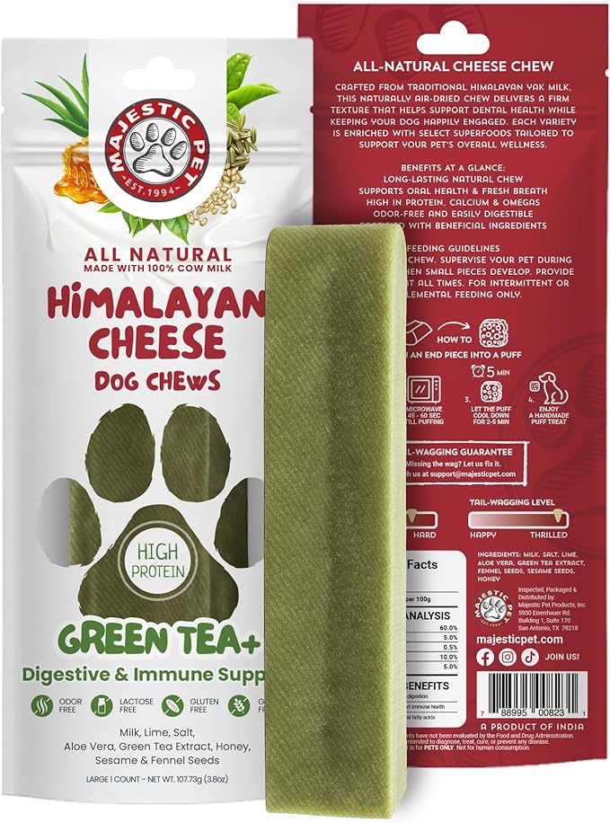 Majestic Pet Himalayan All-Natural Yak Style Cheese Dog Chews Made with 100% Cows Milk- Long Lasting Dental Chew for Dogs - Healthy Pet Treats (Digestive & Immune Support, Large, 1 Pack)
