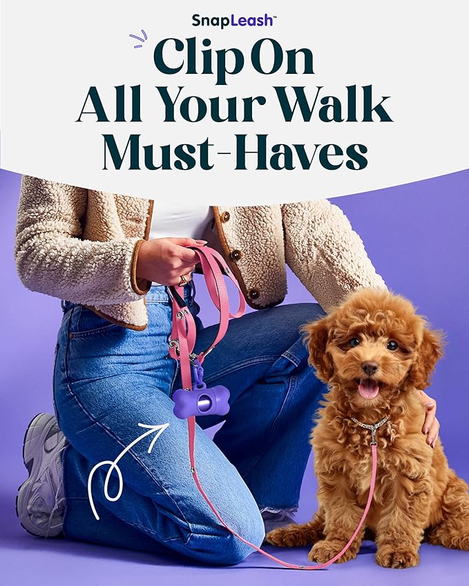 Hands-Free Dog Leash Training Running Snapleash, Waist & Shoulder Lead for Walking, Traffic Lead, Dual Pet Leash Adjustable for Large, Medium and Small Dog Breeds (Pink, Large (1in x 7.5ft))