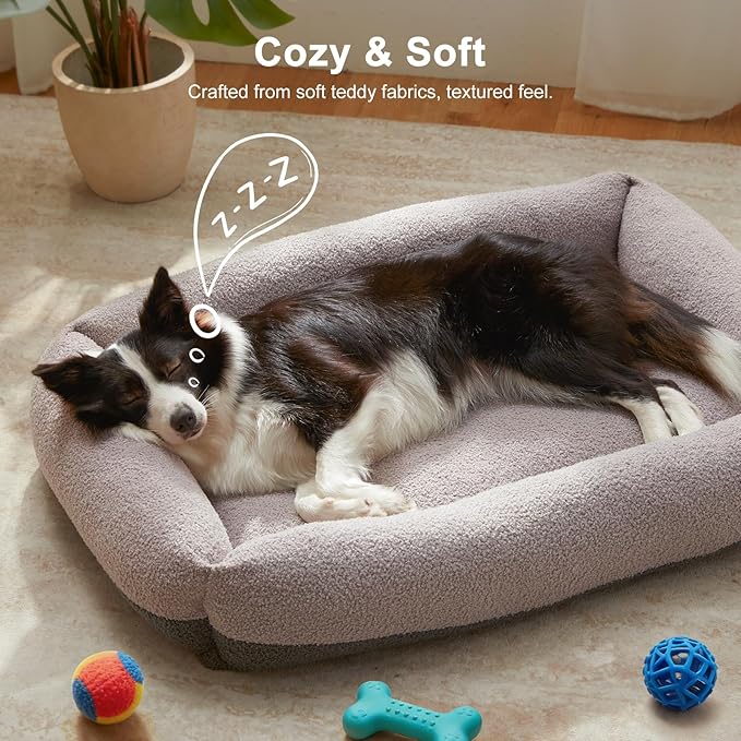 FURTIME Washable Dog Bed Medium Large Size Dogs, Rectangle Comfy Fluffy Pet Bed, Removable Zipper Cover Machine Wash, Soft Orthopedic Bed Durable Pet Cuddler with Anti-Slip Bottom, 30"x24"x8", Grey