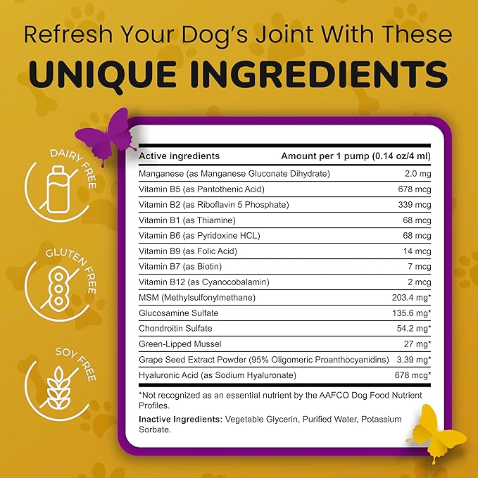 Hip and Joint Supplement for Dogs - Vet Approved Glucosamine Chondroitin for Dogs - Flexibility Support & Bone Strength - with MSM, Hyaluronic Acid, Vitamin B12, B6, B1 & More - 16 Fl Oz