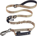 Hotsky Tactical Dog Leash Heavy Duty for Medium Large Dogs That Pull,4-6Ft Strong Bungee Shock Absorbing No Pull Dog Leash with Padded Double Handle and Car Seatbelt,Khaki