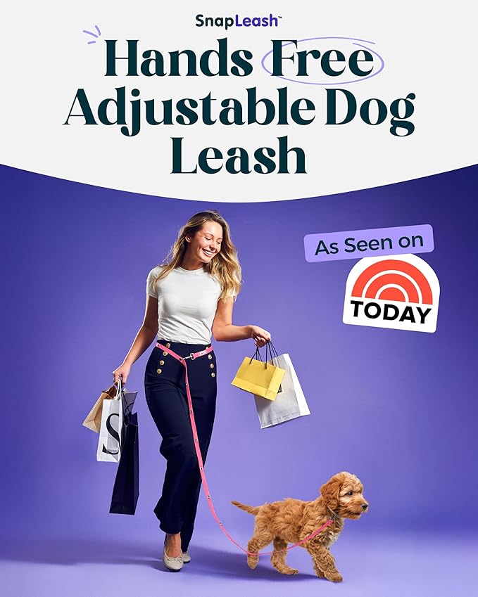 Hands-Free Dog Leash Training Running Snapleash, Waist & Shoulder Lead for Walking, Traffic Lead, Dual Pet Leash Adjustable for Large, Medium and Small Dog Breeds (Pink, Large (1in x 7.5ft))