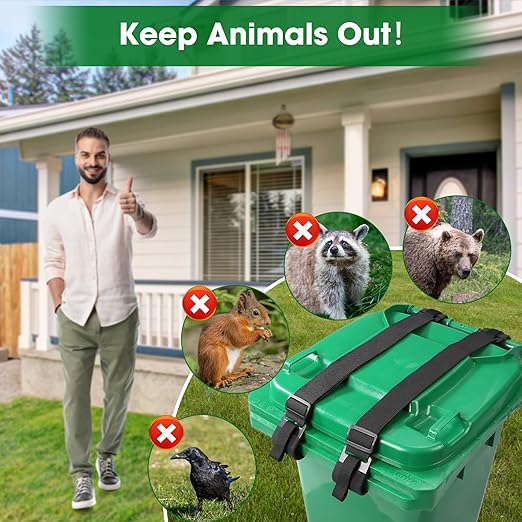 1 Pcs Trash Can Lock for Animals Secure Garbage Can Lid Straps Adjustable Heavy Duty Outdoor Bins, Bear/Raccoon/Dog Proof