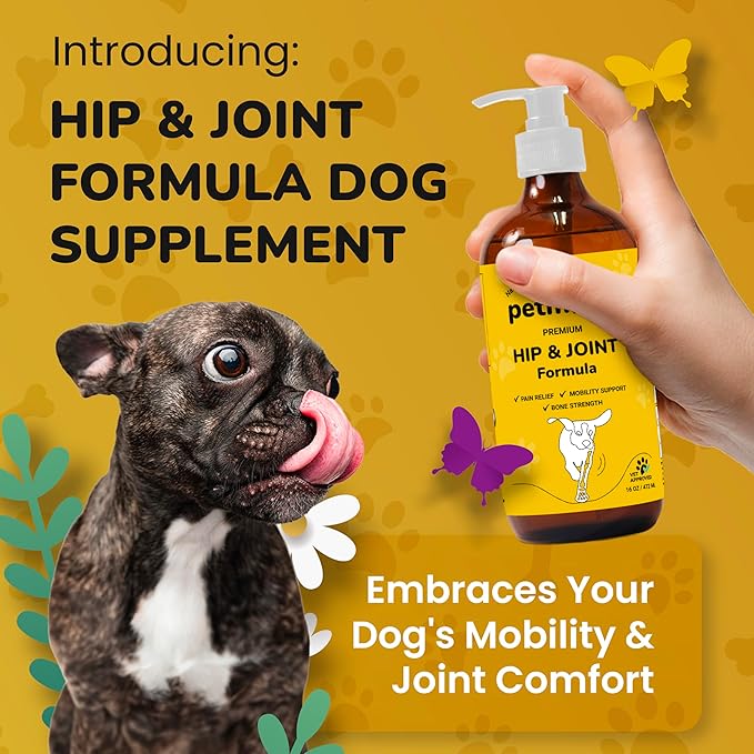 Hip and Joint Supplement for Dogs - Vet Approved Glucosamine Chondroitin for Dogs - Flexibility Support & Bone Strength - with MSM, Hyaluronic Acid, Vitamin B12, B6, B1 & More - 16 Fl Oz