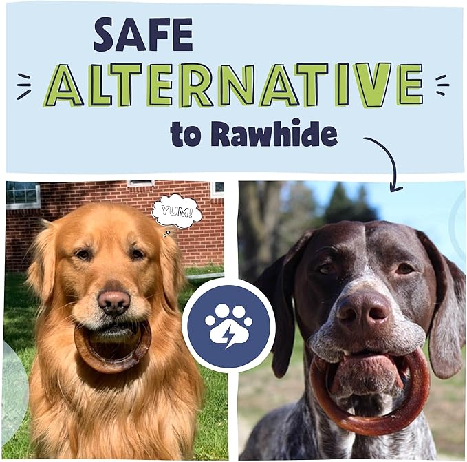 Pawstruck All-Natural 4" Bully Stick Rings for Dogs - Rawhide-Free, 100% Beef, Single Ingredient Dental Chew Bones - Fully Digestible, Low Odor - 10 Count - Packaging May Vary