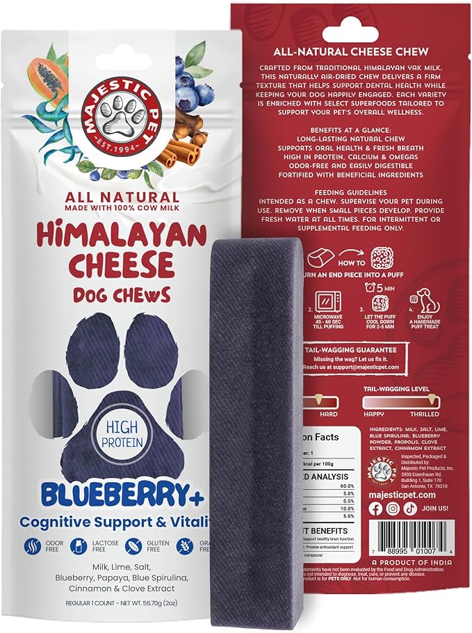 Majestic Pet Himalayan All-Natural Yak Style Cheese Dog Chews Made with 100% Cows Milk- Long Lasting Dental Chew for Dogs - Healthy Pet Treats (Cognitive Support & Vitality, Regular, 1 Pack)