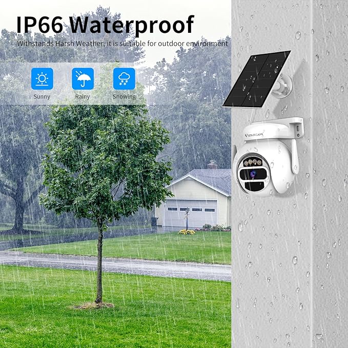 VSTARCAM Solar Security Camera Wireless Outdoor, 3MP Battery Powered WiFi Cameras Outside with Color Night Vision, Pan/Tilt, PIR Human Detection, 2-Way Audio, IP66, Local/Cloud Storage