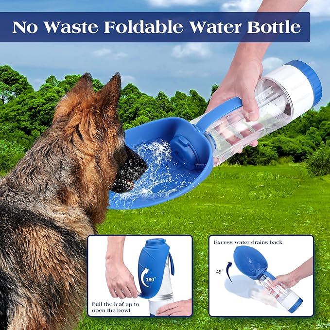 TIOVERY Dog Water Bottle, Pet Water Bottle with Food Container, Portable Dog Drinking Bottle Cup Dispenser for Outdoor Walking, Hiking, Travel Large Blue