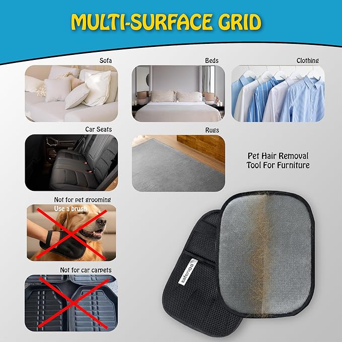 Pet Hair Removal Glove – Electrostatic Reusable Mitt, Effortless dog hair remover for Couch, Furniture, Clothes & Car Seats – Ambidextrous One-Glove – Cat Hair Remover Furniture Magic Brush Pet Hair