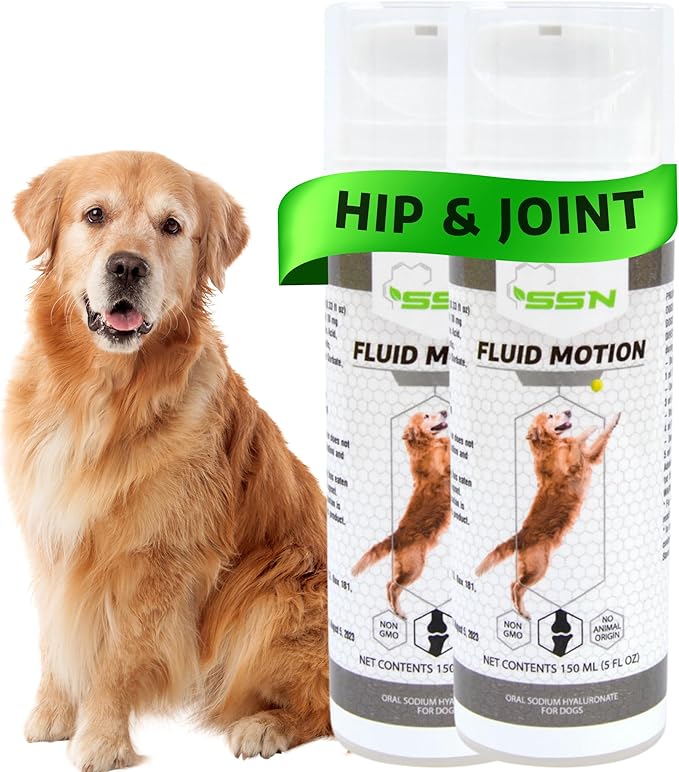 Fluid Motion - Hip & Joint Support for Dogs - Liquid Hyaluronic Acid - Mobility, Comfort and Joint Supplement for Senior Dogs - Apple Flavor - Glucosamine Alternative (60-120+ Day Supply)