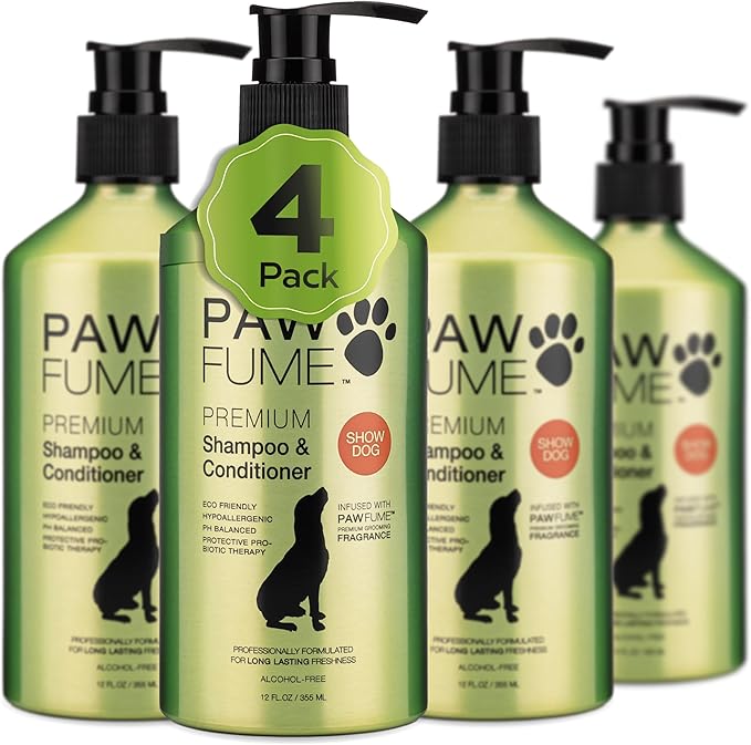 PAWFUME Deshedding Dog Shampoo and Conditioner, Show Dog, 4-Pack – Nourish & Detangle for Silky Soft Coat – Probiotic, Deep-Cleaning, pH-Balanced Formula – Salon-Quality Shampoo for Dogs