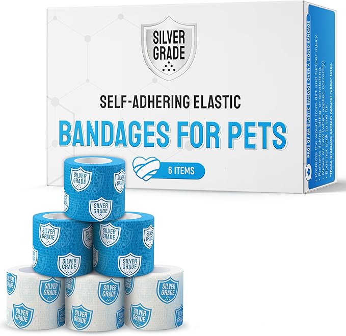 SILVER GRADE Wrap Self Adhesive Bandages 6 Rolls for Horses - 2 Inch Cohesive Pet Wrap for Dogs & Cats - Flexible & Durable First Aid Tape