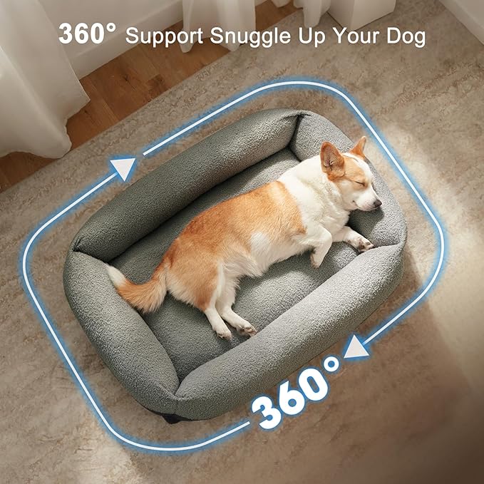 FURTIME Washable Dog Bed Large Sized Dogs, Washable Comfy Fluffy Large Dog Bed, Removable Zipper Cover Machine Wash, Soft Orthopedic Bed Durable Pet Cuddler with Anti-Slip Bottom, 36"x27"x8",Dark Grey