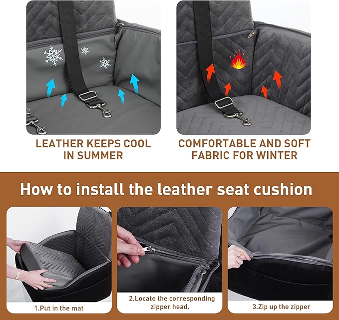 Dog Car Seat for Small/Medium Dogs Up to 30 lbs, Memory Foam Dog Booster Car Seats with Waterproof PU Cover, Pet Seat with Storage Pockets & 2 Safety Belt for Travel(Black)