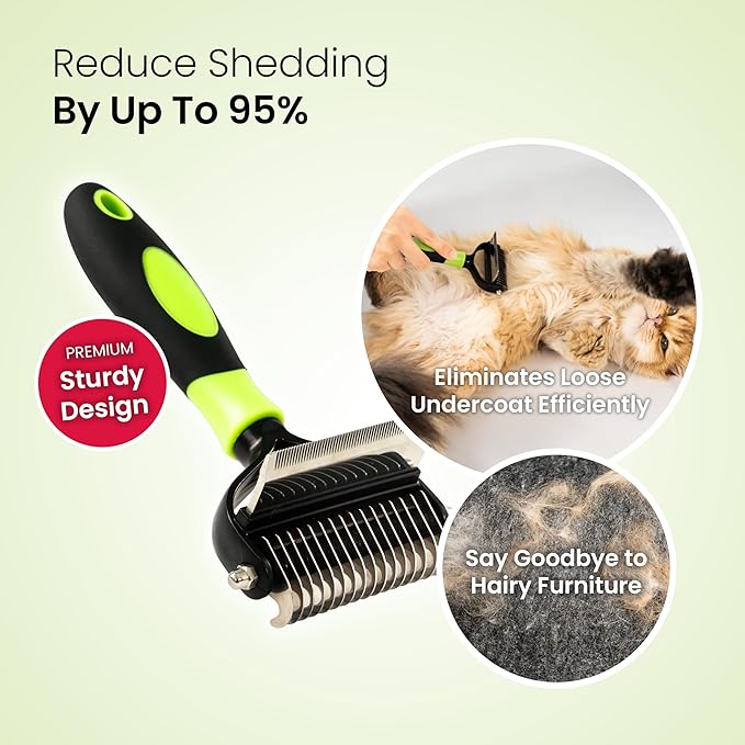 CATTASAURUS Cats & Dogs Grooming Brush for Shedding - 2 in 1 Deshedding Tool and Undercoat Rake for Long and Short Haired Dogs with Double Coat - Dematting Comb and Pet Hair Deshedder Supplies