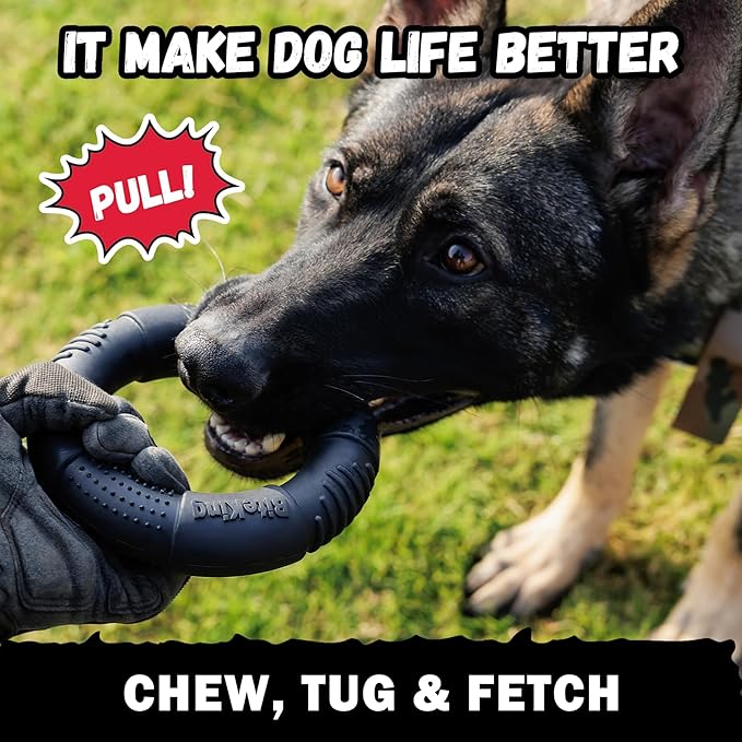 Natural Rubber Dog Ring Toy for Large Aggressive Chewers - Lifetime Replacement - Indestructible Tug Fetch Toy for Large Breed - Durable Tough Dog Chew Toy for Super Chewer, Black