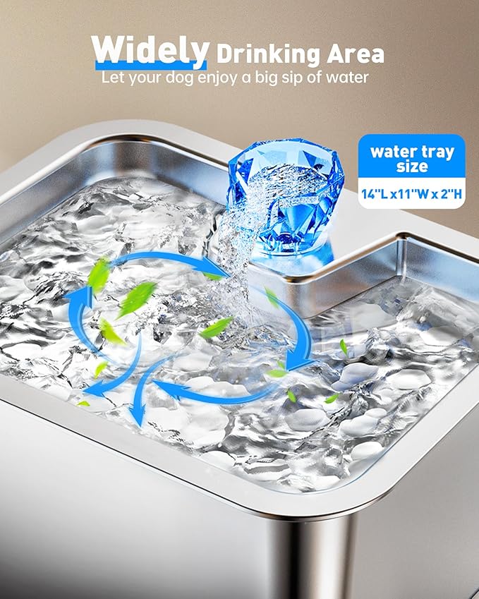 3 Gallon Large Dog Water Fountain - 11L Stainless Steel Pet Fountain with 4 Filters, Ultra Quiet Automatic Dog Water Bowl Dispenser for Extra Large & Multi-pet, Wide Drinking Area, Easy to Clean