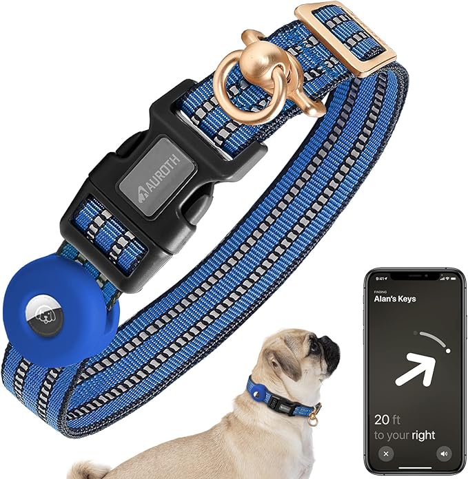 Auroth Airtag Dog Collar, Adjustable Air Tag Case Holder Dog Collar for Medium Large Dogs, Airtag Dog Collar Holder with Heavy Duty D Ring Tangle Free