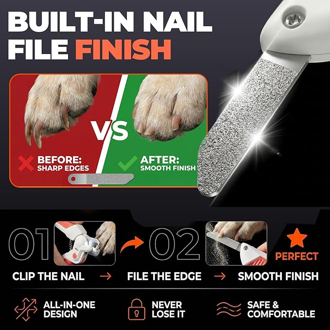 Dogs & Cats Nail Clippers with Light – Safety Guard Pet Nail Trimmer Reveals The Quick, Stainless Steel Blades, Beginner Friendly Grooming Tool for Home Use, Suitable for Small, Medium & Large Pets