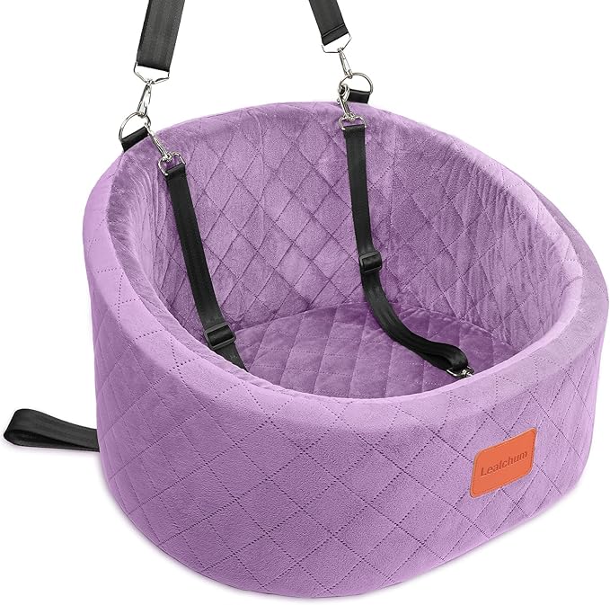 Dog Car Seat for Small Dogs Up to 30 Lbs,Ultra Soft Fabric Fill in Comfy Memory Foam,Happy Pet Ride,2 Safety Dog Leashes,Fully Detachable and Washable,Anti Slip Base(Purple)