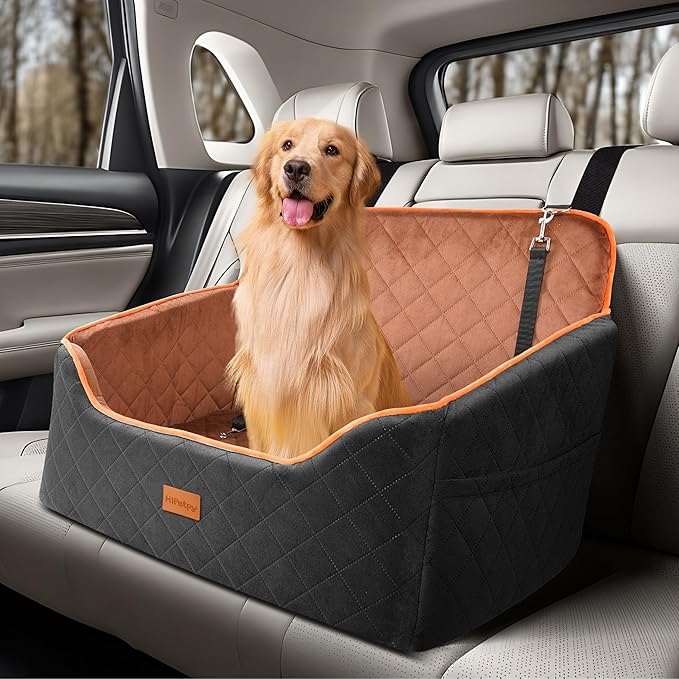 Dog Car Seat for Small Dog with Washable Mat, Memory Foam Booster Seat for Dogs Under 55lb, Elevated Pet Seat with Pockets, Anti-Slip Bed for Car, Perfect for Back Seats & Trunk with 2 Safety Leashes