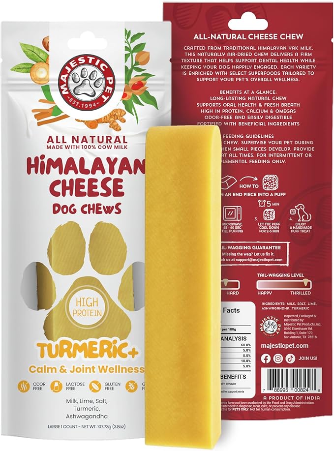 Majestic Pet Himalayan All-Natural Yak Style Cheese Dog Chews Made with 100% Cows Milk- Long Lasting Dental Chew for Dogs - Healthy Pet Treats (Calm & Joint Wellness, Large, 1 Pack