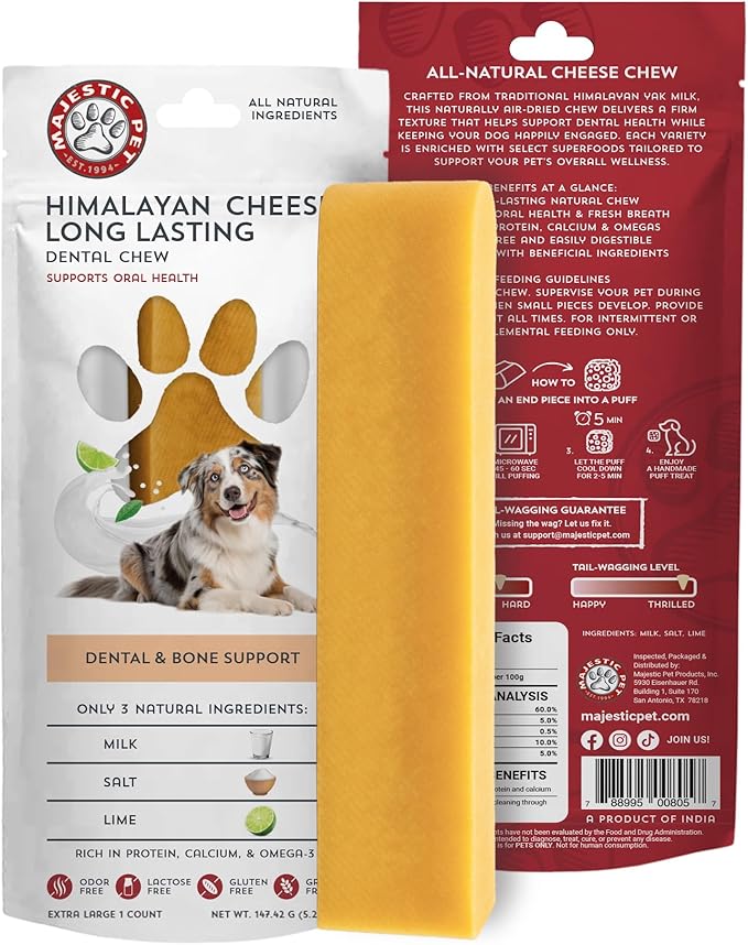 Majestic Pet Himalayan All-Natural Yak Style Cheese Dog Chews Made with 100% Cows Milk- Long Lasting Dental Chew for Dogs - Healthy Pet Treats (Dental & Bone Support, XL, 1 Pack)
