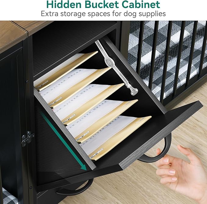 YITAHOME Double Dog Crate Furniture 94.5 inch with Feeder Bowls, Large Breed Dog Kennel with Divider and Storage Drawer, Heavy Duty Dog House TV Stand Indoor for 2 Large/Medium Dogs, Black