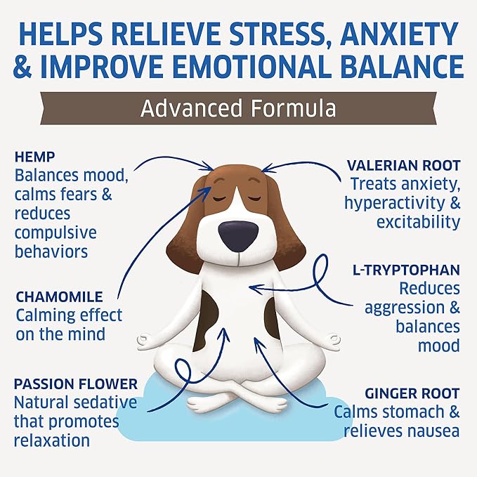 Hemp Calming Chews for Dogs - Natural Anxiety Relief Treats - Separation, Stress, Barking, Thunderstorms - 120 Dog Anxiety Chews