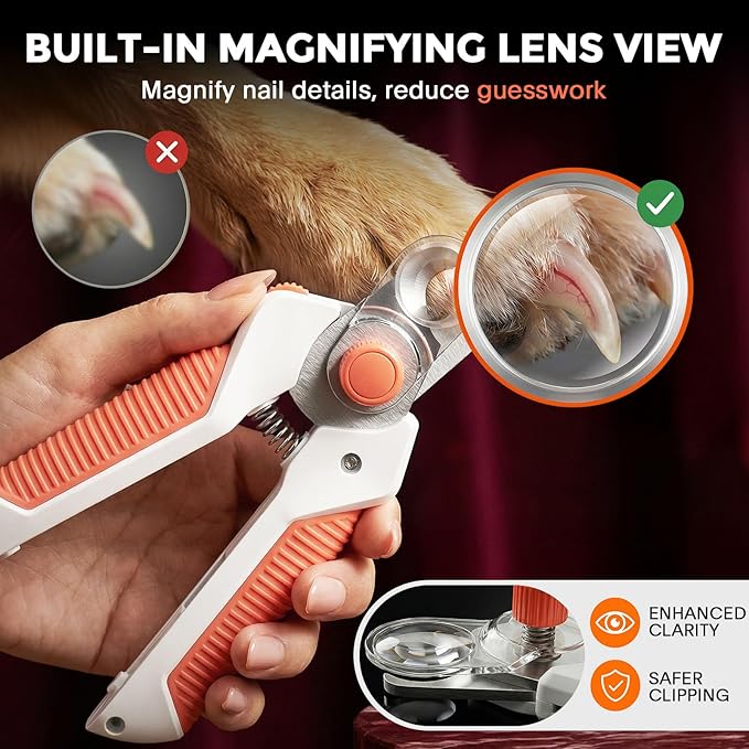 Dogs & Cats Nail Clippers with Light – Safety Guard Pet Nail Trimmer Reveals The Quick, Stainless Steel Blades, Beginner Friendly Grooming Tool for Home Use, Suitable for Small, Medium & Large Pets