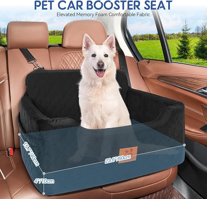 Dog Car Seat for Medium/Large Dogs,Pet Booster Car Seats for Under 50lbs or 2 Small Dogs, Detachable and Washable Pet Bed,Multi-Functional Travel Dog Bed(Black)