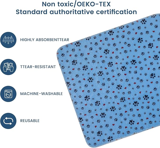 Washable Pee Pads for Dogs,2 Pack Large 18"x24" Super Absorbent Reusable Puppy Pads,Non-Slip 100% Waterproof Dog Pee Pads,Pet Training Pads for Couch, Crate, Potty Training,Floor