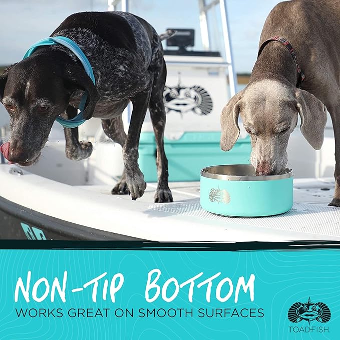 Toadfish Non-Tipping Dog Bowl - Double-Walled Stainless Steel Insulated - Smart-Grip Technology - Includes Cover - Pet Food & Water Dish - White