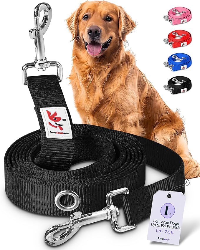Hands-Free Dog Leash Training Running Snapleash, Waist & Shoulder Lead for Walking, Traffic Lead, Dual Pet Leash Adjustable for Large, Medium and Small Dog Breeds (Black, Large (1in x 7.5ft))