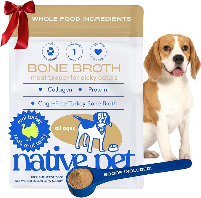 Native Pet Bone Broth for Dogs and Cats - Turkey Bone Broth Powder Dog Food Toppers for Picky Eaters - Provides Extra Nutrition for Joint Strength, Immune Support & Heart Health - 192 Scoops