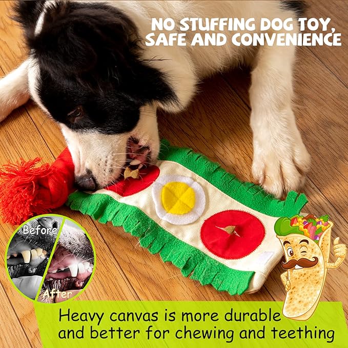 Dog Puzzle Snuffle Mat Toys, Squeaky Enrichment Rope Crinkle Treat Dispensing Tug Toy for Small Medium Large Dog, Boredom and Mental Stimulation Toy, Burrito