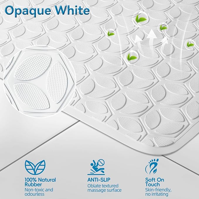 WRISIN Bathtub Mat Non Slip with Suction Cups - 100% Rubber Bathroom Mat Textured for Bath Tub Shower Safety - Soft on Touch - BPA/PVC Free - Pet Dog Bath Mat - Machine Washable - 16 × 28 Inch（White）