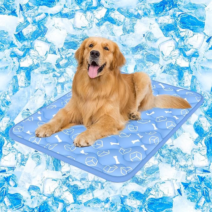 Rywell Dog Cooling Mat 2.0,44 * 32 Thicken Cooling Mat for Extra Large Dog, Internal Waterproof& Endothermic Color Changing Arc-Chill Cool Fiber(QMAX>0.5) for Pet in Summer, Washable, Non-Toxic