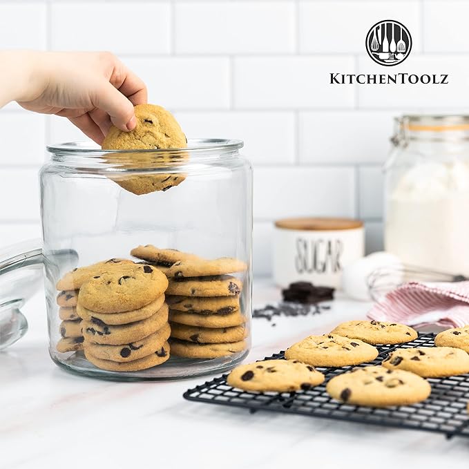 1 Gallon Glass Cookie Jar - Large Food Storage Container with Airtight Lid - Keep Fresh Flour, Chewy Pet Treats, Candy, Dried Foods, Detergent Pods for Your Kitchen or Laundry Room- Pack of 2