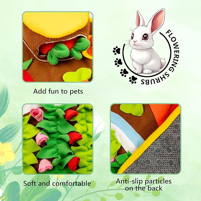 MHTTEC River Rabbit Hay Feeder, Snuffle mat for Dogs Small, Washable Bunny Hay Feeder Treat Dispenser Foraging Toys for Rabbits Guinea Pigs Chinchillas Ferrets