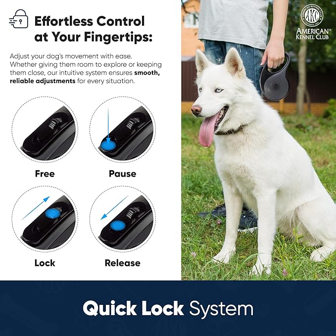 American Kennel Club Retractable Dog Leash, 16.4ft, Tangle-Free, Ergonomic Grip, One-Hand Brake, for Medium & Large Dogs up to 66 lbs