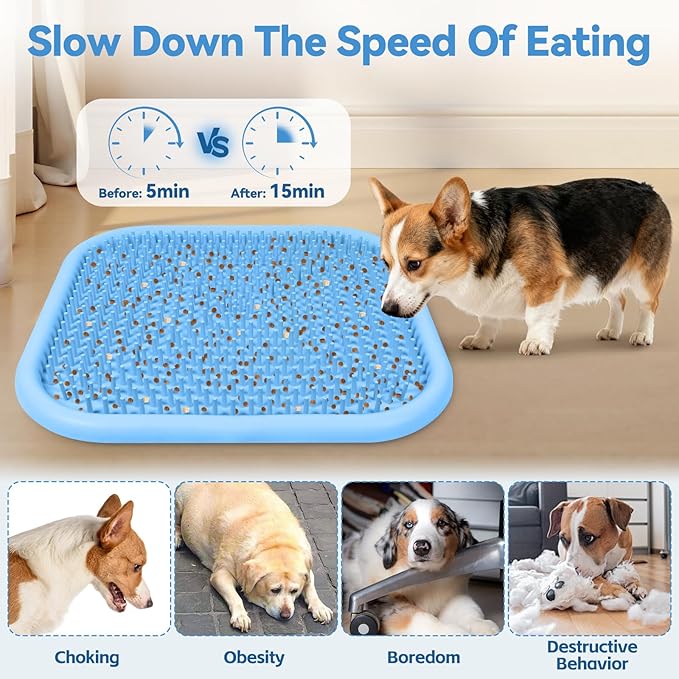 Snuffle Mat for Dogs, 23.6" x 23.6" Silicone Dog Feeding Mat Sniffing Interactive Feeding Game Encourages Natural Foraging Slow Feeder for Small/Medium/Large Dogs, Indoor & Outdoor (Blue)