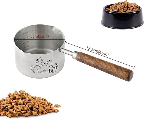1 Cup Dog Cat Food Scoop, OHOLA Stainless Steel Dog Food Measuring Cup, Precision Scale Measurements (Stylish Pattern)