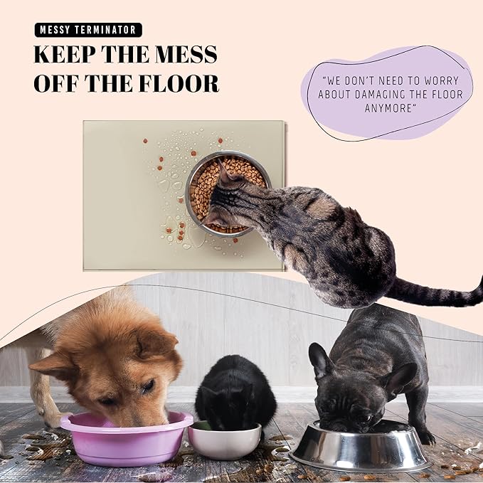 AVERYDAY 18x10'' Dog Mat for Food and Water, Waterproof Silicone Mat with Non-Slip Rubber for Dogs and Cats